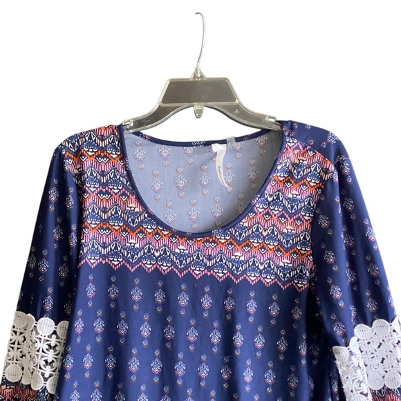 NY Collection 3/4 Sleeve Boho Asymmetrical Hem Tunic Top. Size Large - Picture 2 of 7